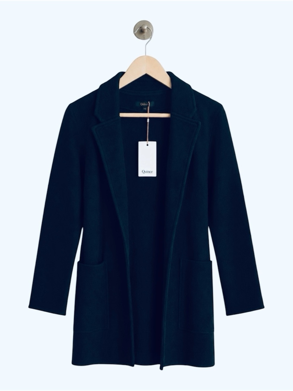 Quince 100% Organic Cotton Knit Blazer Sz L Deep Blue Navy NEW